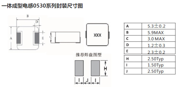 一体成型电感0430系列封装尺寸图